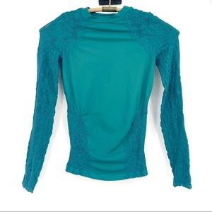 Intimately Free People Green / Teal Long Sleeve Stretchy Top Net / Mesh M / L